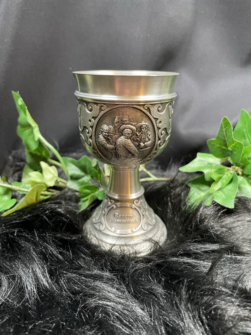Vintage SKS Zinn 95% Pewter Wine Goblet 5” Farmers Regular Table- W. Germany